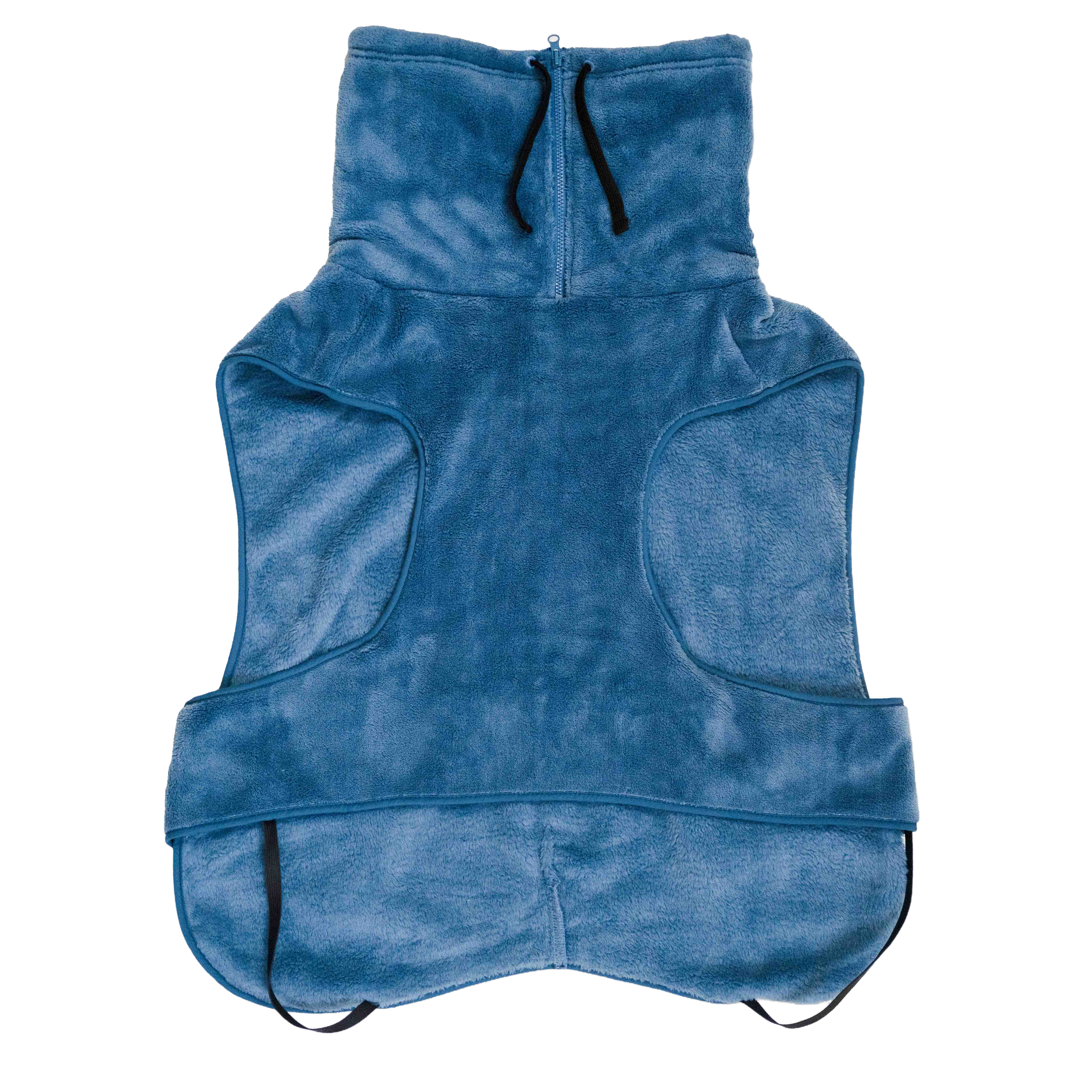 Vista frontal de una chaqueta de senderismo cómoda y transpirable para perros, diseñada para cubrir el pecho y el cuello y proteger del frío invernal.