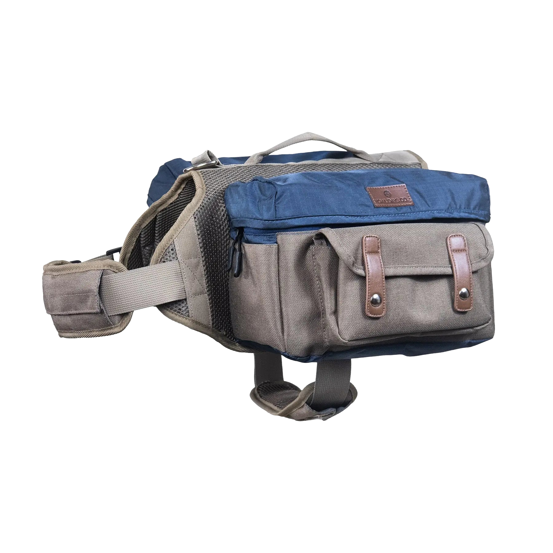 Mochila Cactus Creek para perros, vista lateral que muestra comodidad y estilo.